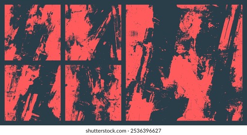 Intenso áspero Pintura Grunge Padrão Sem Costura Vetor Conjunto Vermelho Cor Preto Contraste Fundo Abstrato. Grungy Usado Shabby Textura Sem Fim Design Elemento Coleção para Pôster Fundo. Ilustração de arte