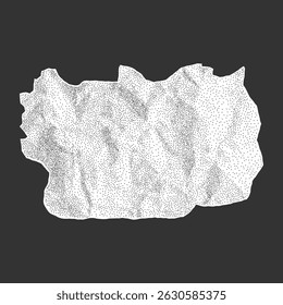 Rough irregular paper shape with jagged torn edges. Textured halftone dots on crumpled surface, collage and scrapbooking design.