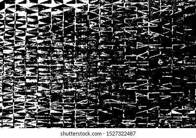 Rough, irregular texture composed of monochrome geometric elements. Overlay distressed grunge background. Abstract vector illustration. Isolated on white background. EPS10