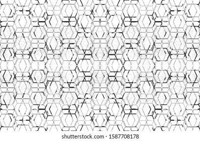 Rough, irregular texture composed of monochrome geometric elements. Overlay distressed grunge background. Abstract vector illustration. Isolated on white background. EPS10