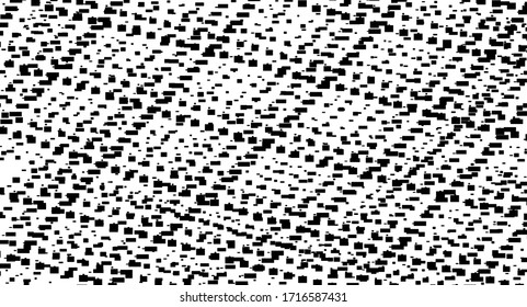 Rough, irregular texture composed of monochrome geometric elements. Overlay distressed grunge background. Abstract vector illustration. Isolated on white background. EPS10