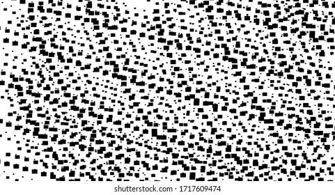 Rough, irregular texture composed of monochrome geometric elements. Overlay distressed grunge background. Abstract vector illustration. Isolated on white background. EPS10