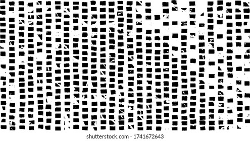 Rough, unregelmäßige Textur aus monochromen geometrischen Elementen. Überlagern beängstigender Grunge Hintergrund. Abstrakte Vektorgrafik. Auf weißem Hintergrund isoliert. EPS10
