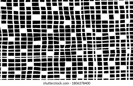 Rough, irregular texture composed of monochrome geometric elements. Overlay distressed grunge background. Abstract vector illustration. Isolated on white background. EPS10