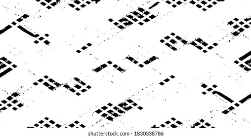 Rough, irregular texture composed of monochrome geometric elements. Overlay distressed grunge background. Abstract vector illustration. Isolated on white background. EPS10