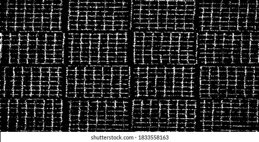 Rough, irregular texture composed of monochrome geometric elements. Overlay distressed grunge background. Abstract vector illustration. Isolated on white background. EPS10