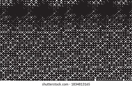 Rough, irregular texture composed of monochrome geometric elements. Overlay distressed grunge background. Abstract vector illustration. Isolated on white background. EPS10