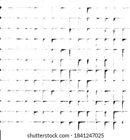 Reiche, unregelmäßige Textur aus monochromen geometrischen Elementen. Overlay bedrückter brüchiger Hintergrund. Abstrakte Vektorgrafik. Einzeln auf weißem Hintergrund. EPS10