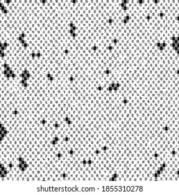 Textura rígida e irregular compuesta de elementos geométricos monocromos. Superponer el fondo gris angustiado. Ilustración del vector abstracto. Aislado sobre fondo blanco. EPS10