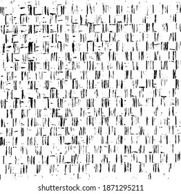 Rough, irregular texture composed of monochrome geometric elements. Overlay distressed grunge background. Abstract vector illustration. Isolated on white background. EPS10