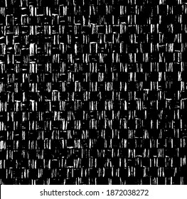 Rough, irregular texture composed of monochrome geometric elements. Overlay distressed grunge background. Abstract vector illustration. Isolated on white background. EPS10