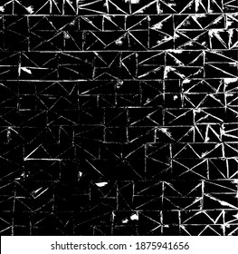 Rough, irregular texture composed of monochrome geometric elements. Overlay distressed grunge background. Abstract vector illustration. Isolated on white background. EPS10