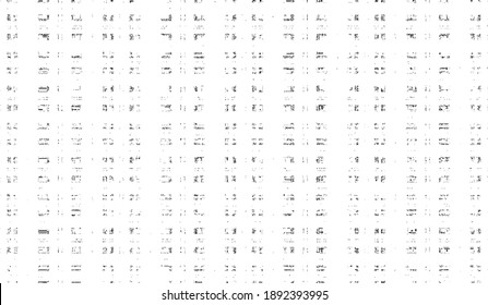 Textura rígida e irregular compuesta de elementos geométricos monocromos. Superponer el fondo gris angustiado. Ilustración del vector abstracto. Aislado sobre fondo blanco. EPS10