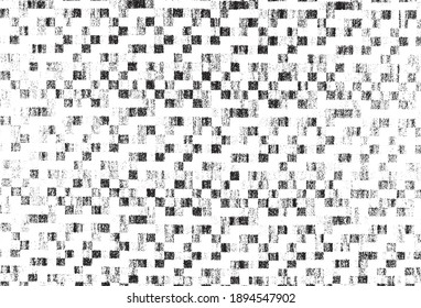 Rough, irregular texture composed of monochrome geometric elements. Overlay distressed grunge background. Abstract vector illustration. Isolated on white background. EPS10