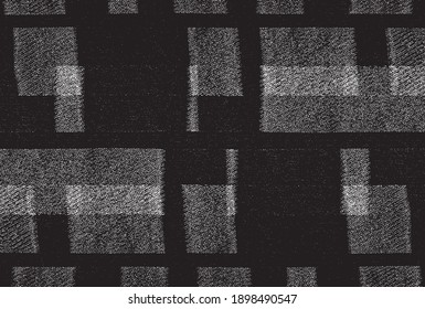 Textura rígida e irregular compuesta de elementos geométricos monocromos. Superponer el fondo gris angustiado. Ilustración del vector abstracto. Aislado sobre fondo blanco. EPS10
