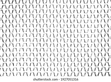 Reiche, unregelmäßige Textur aus monochromen geometrischen Elementen. Overlay bedrückter brüchiger Hintergrund. Abstrakte Vektorgrafik. Einzeln auf weißem Hintergrund. EPS10