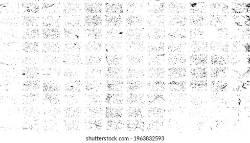 Rough, irregular texture composed of monochrome geometric elements. Overlay distressed grunge background. Abstract vector illustration. Isolated on white background. EPS10