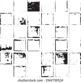 Reiche, unregelmäßige Textur aus monochromen geometrischen Elementen. Overlay bedrückter brüchiger Hintergrund. Abstrakte Vektorgrafik. Einzeln auf weißem Hintergrund. EPS10