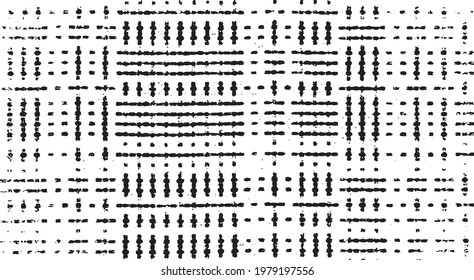 Rough, irregular texture composed of monochrome geometric elements. Overlay distressed grunge background. Abstract vector illustration. Isolated on white background. EPS10