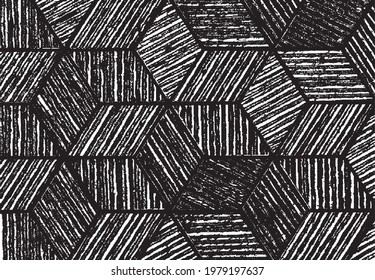 Rough, irregular texture composed of monochrome geometric elements. Overlay distressed grunge background. Abstract vector illustration. Isolated on white background. EPS10