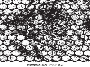 Textura rígida e irregular compuesta de elementos geométricos monocromos. Superponer el fondo gris angustiado. Ilustración del vector abstracto. Aislado sobre fondo blanco. EPS10
