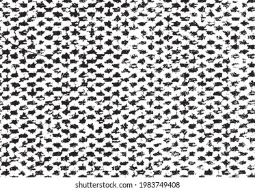Rough, irregular texture composed of monochrome geometric elements. Overlay distressed grunge background. Abstract vector illustration. Isolated on white background. EPS10