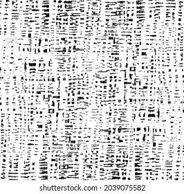 Rough, irregular texture composed of monochrome geometric elements. Overlay distressed grunge background. Abstract vector illustration. Isolated on white background. EPS10