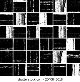 Rough, irregular texture composed of monochrome geometric elements. Overlay distressed grunge background. Abstract vector illustration. Isolated on white background. EPS10