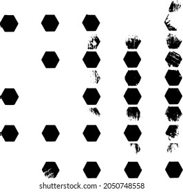 Rough, irregular texture composed of monochrome geometric elements. Overlay distressed grunge background. Abstract vector illustration. Isolated on white background. EPS10