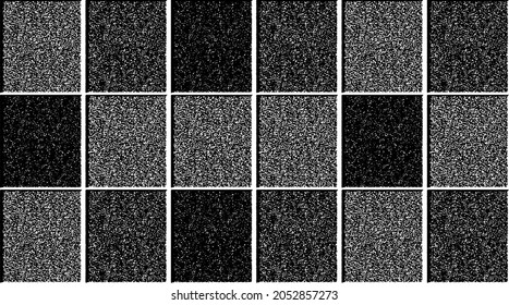 Textura rígida e irregular compuesta de elementos geométricos monocromos. Superponer el fondo gris angustiado. Ilustración del vector abstracto. Aislado sobre fondo blanco. EPS10