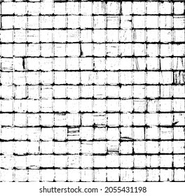 Rough, irregular texture composed of monochrome geometric elements. Overlay distressed grunge background. Abstract vector illustration. Isolated on white background. EPS10