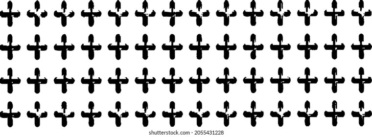 Rough, irregular texture composed of monochrome geometric elements. Overlay distressed grunge background. Abstract vector illustration. Isolated on white background. EPS10