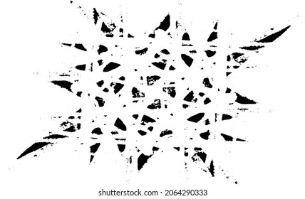 Rough, irregular texture composed of monochrome geometric elements. Overlay distressed grunge background. Abstract vector illustration. Isolated on white background. EPS10