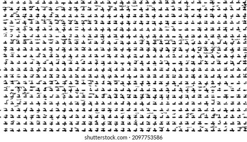 Rough, irregular texture composed of monochrome geometric elements. Overlay distressed grunge background. Abstract vector illustration. Isolated on white background. EPS10