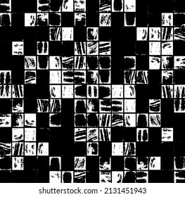 Rough, irregular texture composed of monochrome geometric elements. Overlay distressed grunge background. Abstract vector illustration. Isolated on white background. EPS10