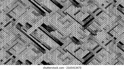 Rough, irregular texture composed of monochrome geometric elements. Overlay distressed grunge background. Abstract vector illustration. Isolated on white background. EPS10
