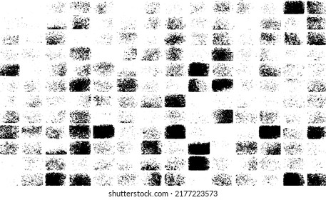 Textura rígida e irregular compuesta de elementos geométricos monocromos. Superponer el fondo gris angustiado. Ilustración del vector abstracto. Aislado sobre fondo blanco. EPS10