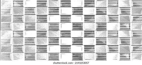 Rough, irregular texture composed of monochrome geometric elements. Overlay distressed grunge background. Abstract vector illustration. Isolated on white background. EPS10