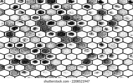 Textura rígida e irregular compuesta de elementos geométricos monocromos. Superponer el fondo gris angustiado. Ilustración del vector abstracto. Aislado sobre fondo blanco. EPS10