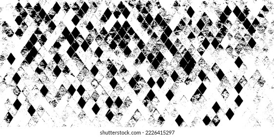 Reiche, unregelmäßige Textur aus monochromen geometrischen Elementen. Overlay bedrückter brüchiger Hintergrund. Abstrakte Vektorgrafik. Einzeln auf weißem Hintergrund. EPS10