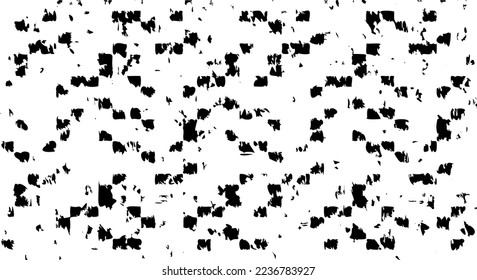 Rough, irregular texture composed of monochrome geometric elements. Overlay distressed grunge background. Abstract vector illustration. Isolated on white background. EPS10