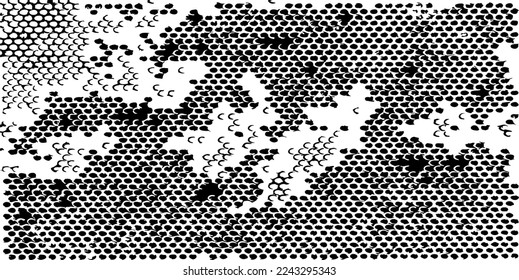 Rough, irregular texture composed of monochrome geometric elements. Overlay distressed grunge background. Abstract vector illustration. Isolated on white background. EPS10