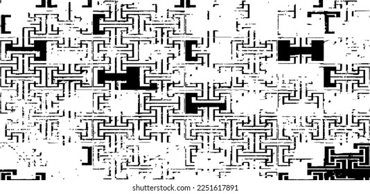Rough, irregular texture composed of monochrome geometric elements. Overlay distressed grunge background. Abstract vector illustration. Isolated on white background. EPS10