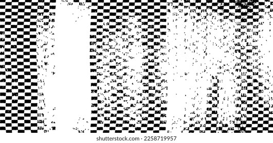 Rough, irregular texture composed of monochrome geometric elements. Overlay distressed grunge background. Abstract vector illustration. Isolated on white background. EPS10