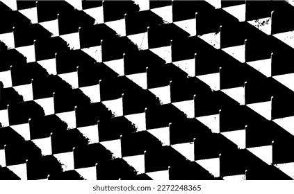 Textura rígida e irregular compuesta de elementos geométricos monocromos. Superponer el fondo gris angustiado. Ilustración del vector abstracto. Aislado sobre fondo blanco. EPS10