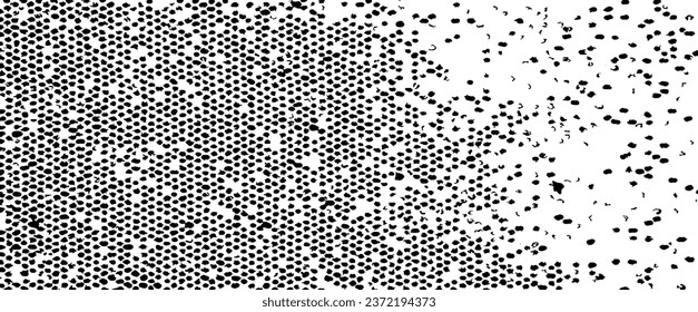 Rough, irregular texture composed of monochrome geometric elements. Overlay distressed grunge background. Abstract vector illustration. Isolated on white background. EPS10