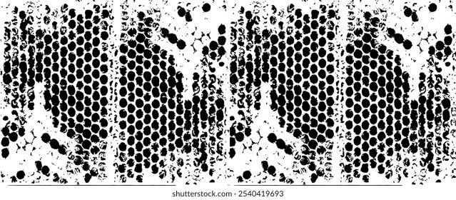 Rough, irregular texture composed of monochrome geometric elements. Overlay distressed grunge background. Abstract vector illustration. Isolated on white background. EPS10
