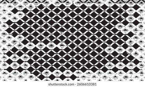 Rough, irregular texture composed of monochrome geometric elements. Overlay distressed grunge background. Abstract vector illustration. Isolated on white background. EPS10