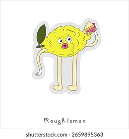Rough lemon. Playful cartoon fruits with human-like poses, colorful style, and fun accessories. Cute vector characters perfect for kids, stickers, and prints. 
