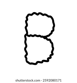 Rough letter B of latin english language. Black font symbol in hand drawn doodle style. Vector illustration isolated on white background. For presentation, logo, branding, font, education.